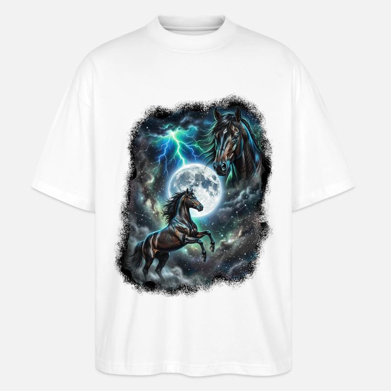 Zwei Wilde Pferde mit Mond Wildlife-Designs - Stanley/Stella Oversized Unisex Bio T-Shirt Blaster 2.0 - Weiß
