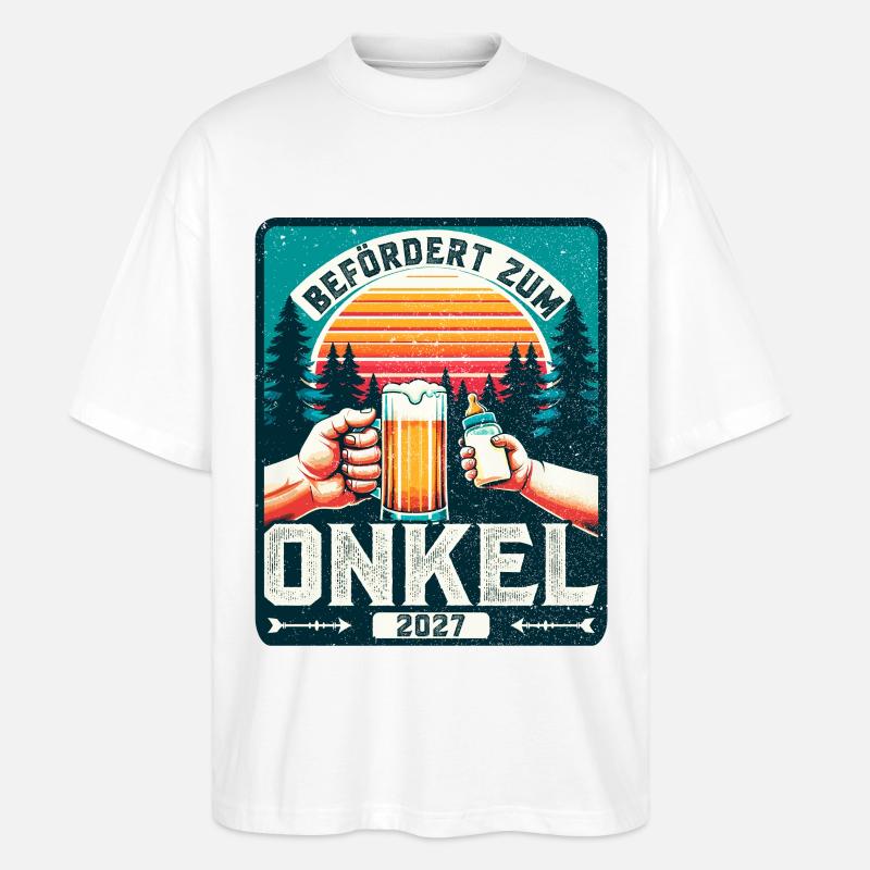 Werdender Onkel Befördert zum Onkel 2027 - Stanley/Stella Oversized Unisex Bio T-Shirt Blaster 2.0 - Weiß