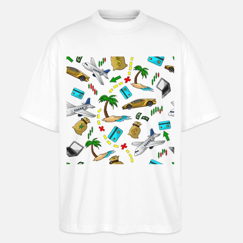 Reisegeld Muster - Stanley/Stella Oversized Unisex Bio T-Shirt Blaster 2.0 - Weiß