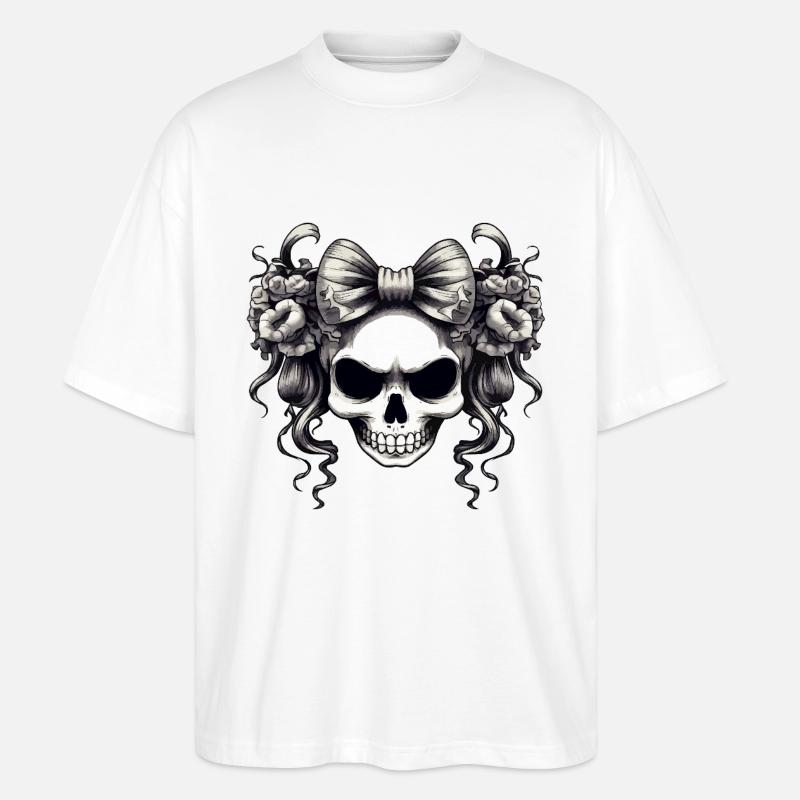 Schädel mit Schleife und Rosen - Stanley/Stella Oversized Unisex Bio T-Shirt Blaster 2.0 - Weiß