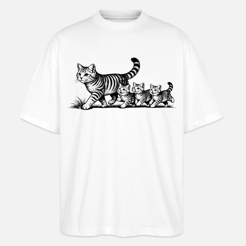 Katzenmutter mit 3 Katzenbabys schwarzweiß - Stanley/Stella Oversized Unisex Bio T-Shirt Blaster 2.0 - Weiß