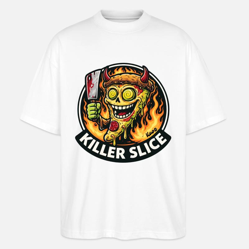 Killer Slice Pizza Dämon - Stanley/Stella Oversized Unisex Bio T-Shirt Blaster 2.0 - Weiß