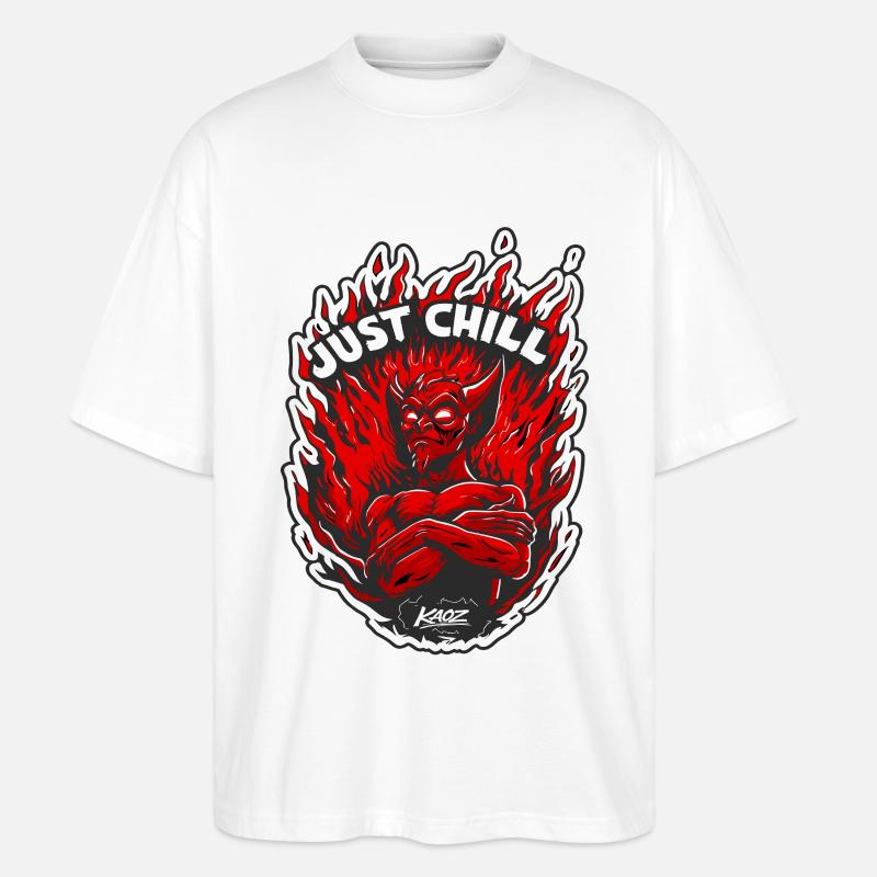 Inferno-Dämon Entspann dich einfach - Stanley/Stella Oversized Unisex Bio T-Shirt Blaster 2.0 - Weiß