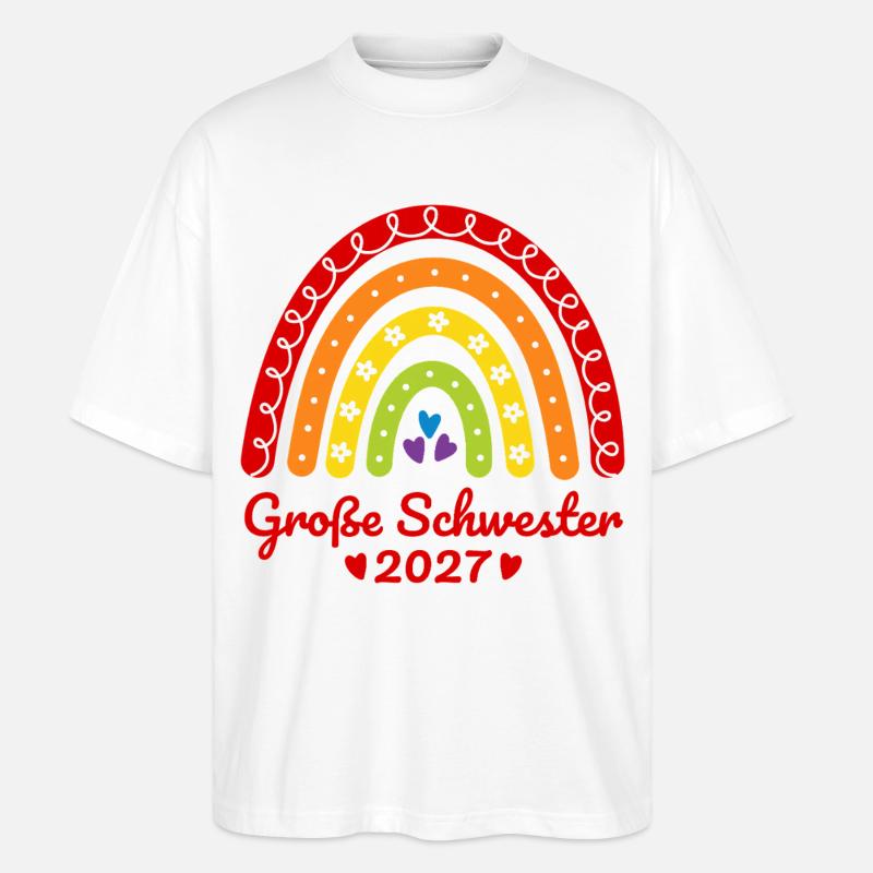 Große Schwester 2027 Boho Regenbogen bunt - Stanley/Stella Oversized Unisex Bio T-Shirt Blaster 2.0 - Weiß