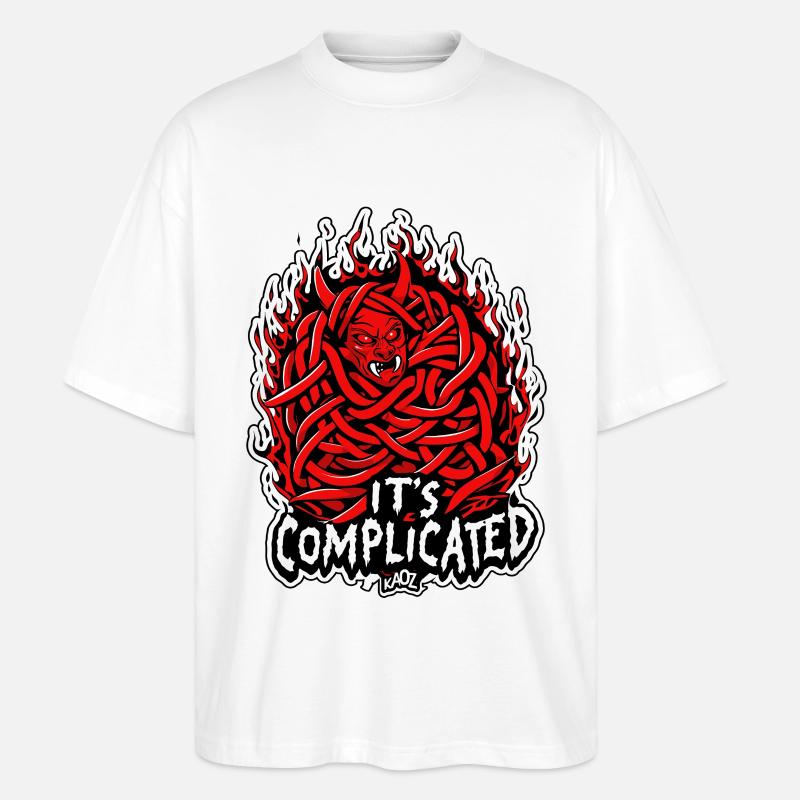 Trasslig elddemon: Det är komplicerat - Ekologisk Oversized T-shirt Unisex Stanley/Stella Blaster 2.0 - vit