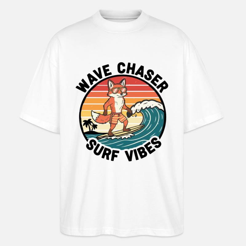 Fox Surfer Wave Chaser Surf Vibes - Stanley/Stella Oversized Unisex Organic T-shirt Blaster 2.0 - white