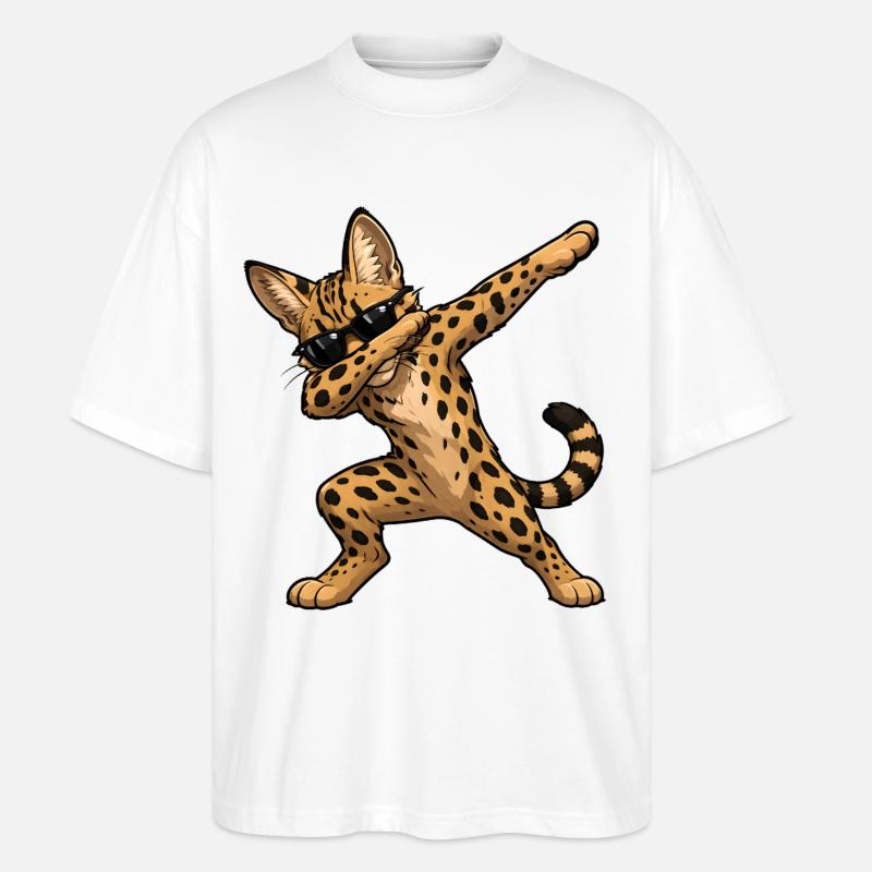 Dabbing Savannah Katze - Stanley/Stella Oversized Unisex Bio T-Shirt Blaster 2.0 - Weiß
