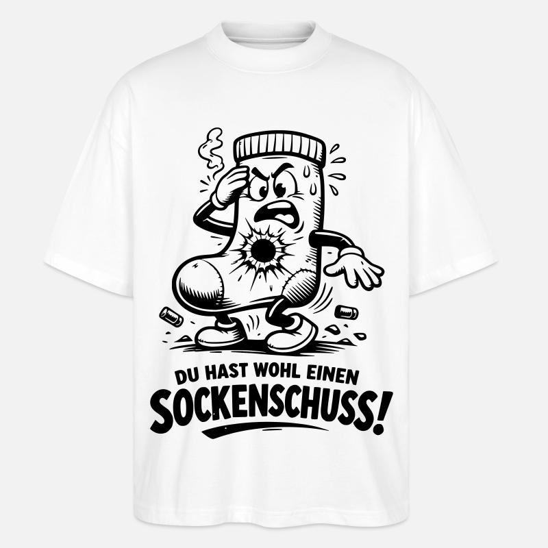 Sockenschuss Illustration mit Spruch - Stanley/Stella Oversized Unisex Bio T-Shirt Blaster 2.0 - Weiß