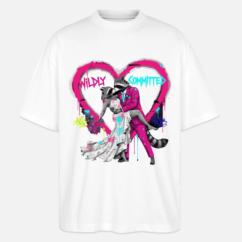 Wildly Committed Waschbär Hochzeit - Stanley/Stella Oversized Unisex Bio T-Shirt Blaster 2.0 - Weiß