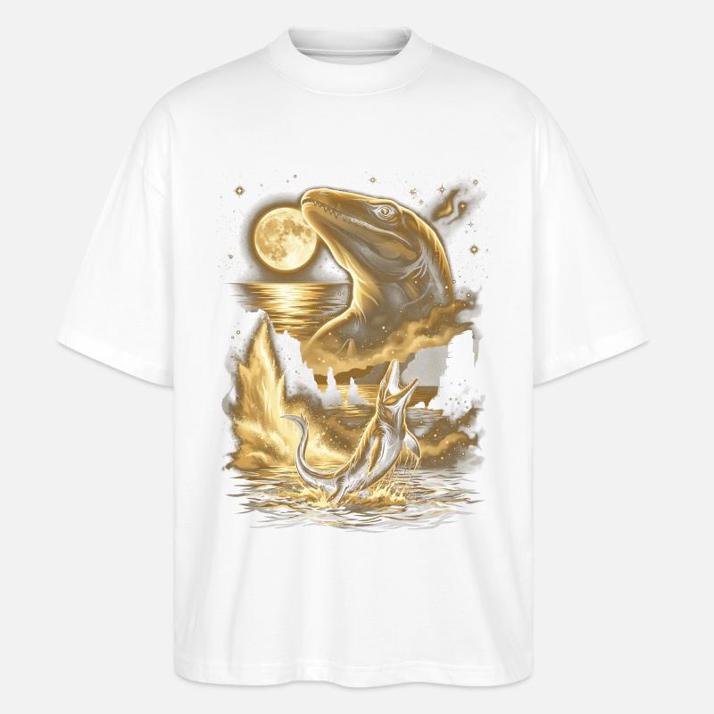 Mosasaure hurlant vers la Lune - T-shirt bio Blaster 2.0 coupe oversize Stanley/Stella Unisexe - blanc