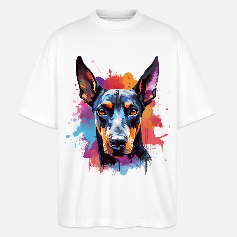Portrait éclaboussé du Doberman vif - T-shirt bio Blaster 2.0 coupe oversize Stanley/Stella Unisexe - blanc