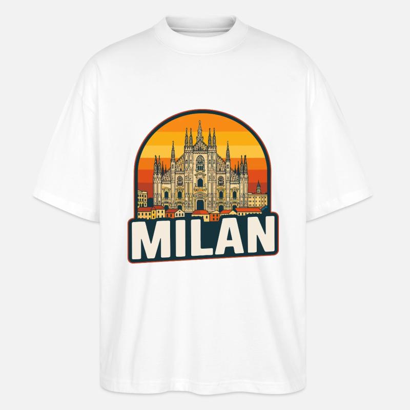 Milan Skyline Retro Sunset Duomo Design - T-shirt bio Blaster 2.0 coupe oversize Stanley/Stella Unisexe - blanc