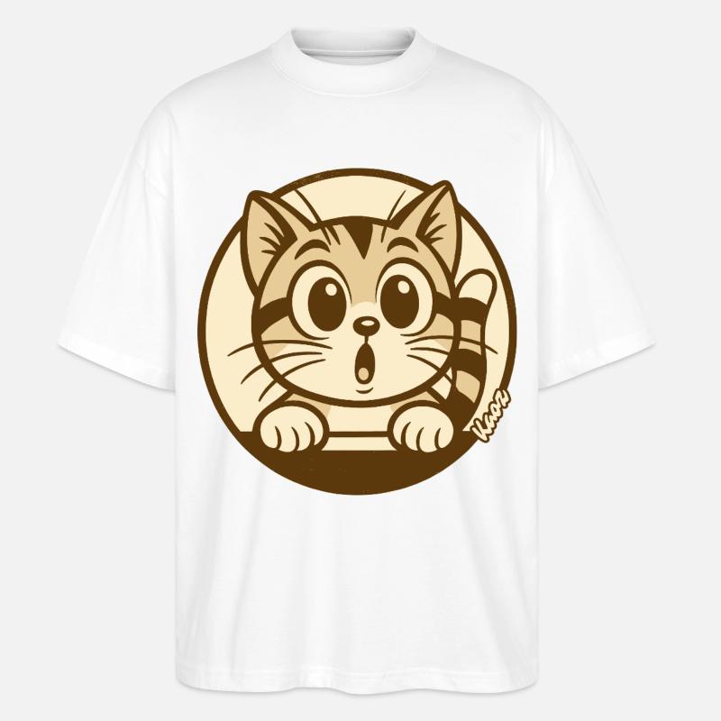 Neugieriges Kätzchen--Abzeichen - Stanley/Stella Oversized Unisex Bio T-Shirt Blaster 2.0 - Weiß