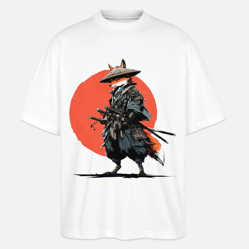 Fox Samurai under Ember Sun - Stanley/Stella Oversized Unisex Organic T-shirt Blaster 2.0 - white