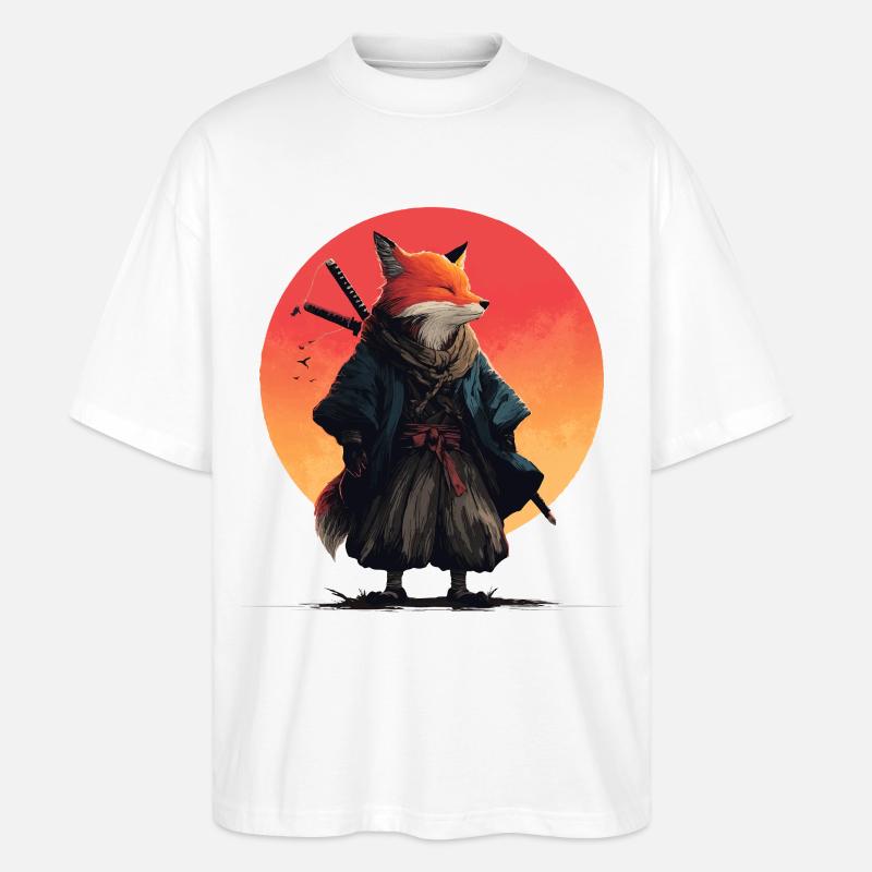 Fox Samurai au coucher du soleil - T-shirt bio Blaster 2.0 coupe oversize Stanley/Stella Unisexe - blanc