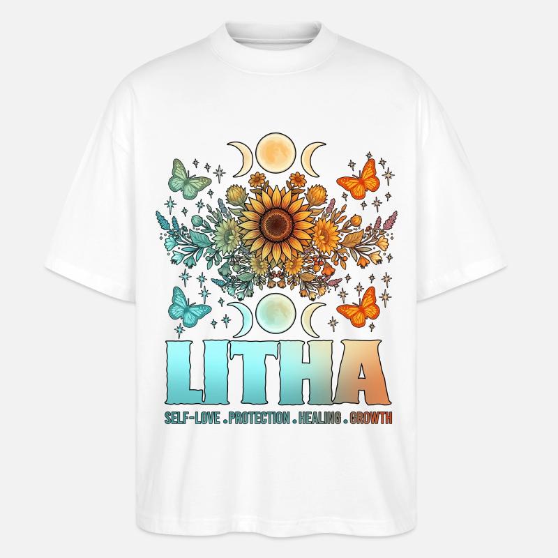 Litha Pagan Solstice d’été Midsommar - T-shirt bio Blaster 2.0 coupe oversize Stanley/Stella Unisexe - blanc