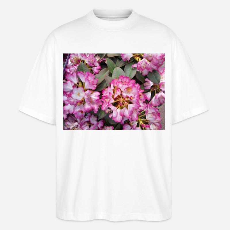 Knallpinker Rhododendron - Stanley/Stella Oversized Unisex Bio T-Shirt Blaster 2.0 - Weiß