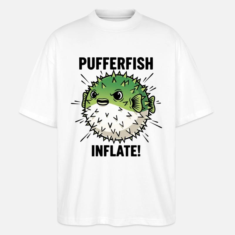Poisson Globe Danger Inflate Pufferfish Noir - T-shirt bio Blaster 2.0 coupe oversize Stanley/Stella Unisexe - blanc