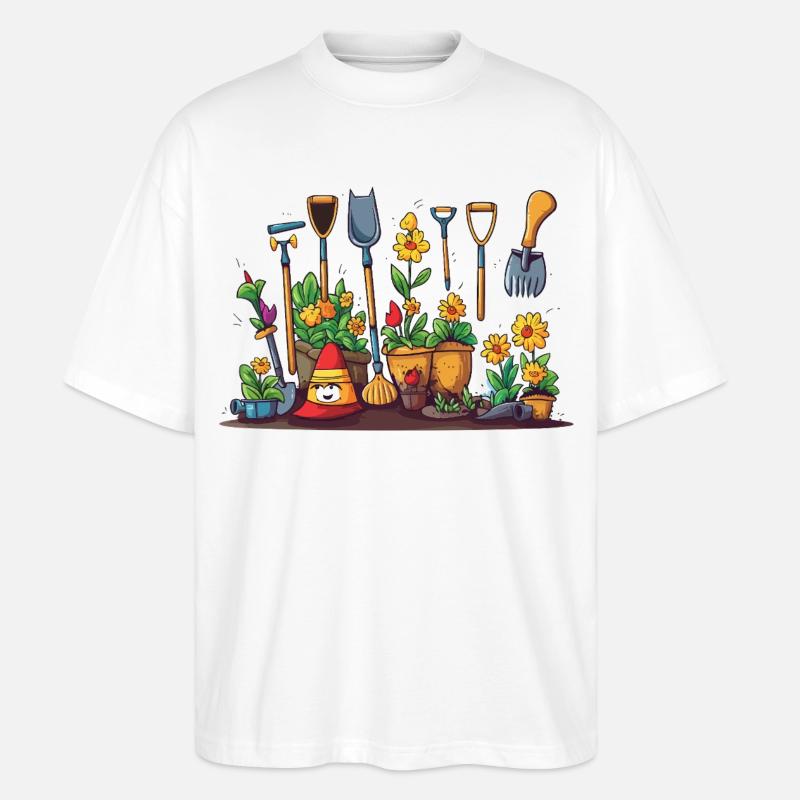 Gartenwerkzeug Blüten Szene - Stanley/Stella Oversized Unisex Bio T-Shirt Blaster 2.0 - Weiß