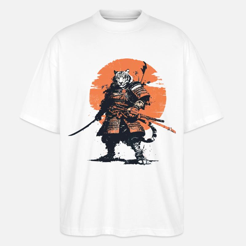 Samouraï tigre dans Ember Moon - T-shirt bio Blaster 2.0 coupe oversize Stanley/Stella Unisexe - blanc