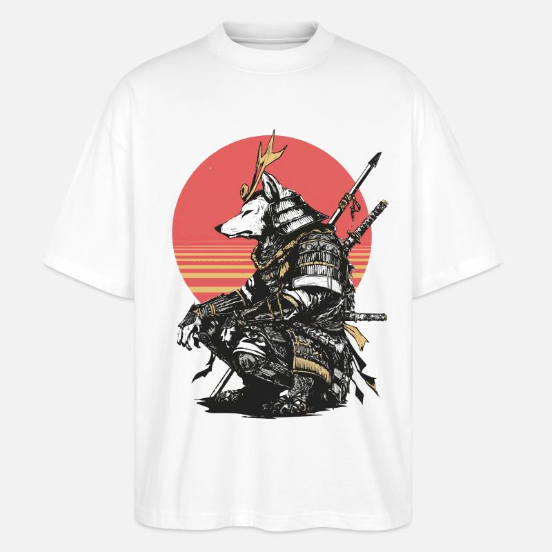 Wolf Samurai in Sunset Armor - Stanley/Stella Oversized Unisex Organic T-shirt Blaster 2.0 - white