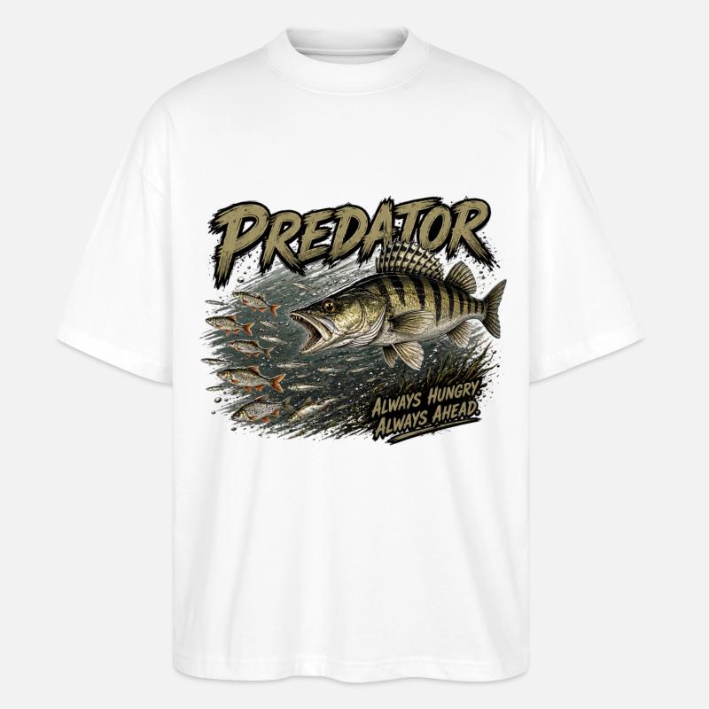 Fressfisch-Zander-Angriffs-Design - Stanley/Stella Oversized Unisex Bio T-Shirt Blaster 2.0 - Weiß