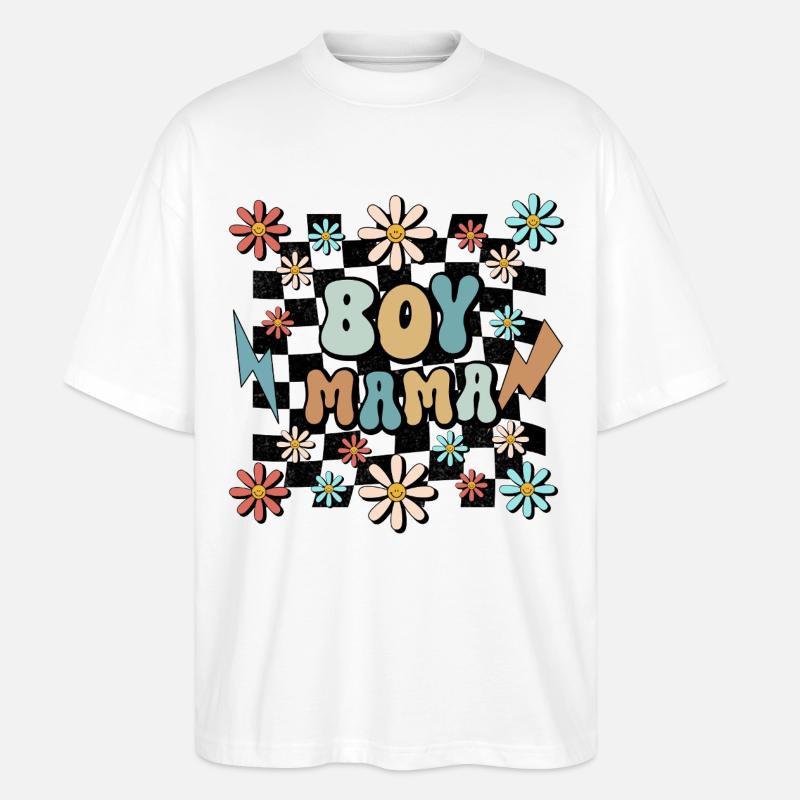 Boy Mama Blumen Muster Mutter Schwangerschaft - Stanley/Stella Oversized Unisex Bio T-Shirt Blaster 2.0 - Weiß