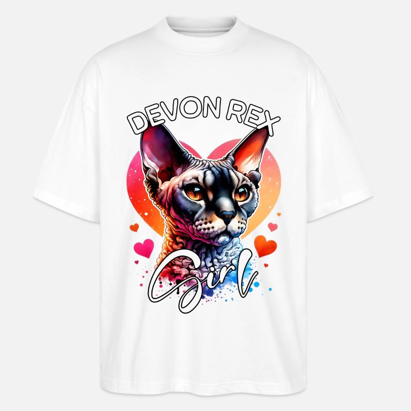 Devon Rex Mädchen Devon Rex - Stanley/Stella Oversized Unisex Bio T-Shirt Blaster 2.0 - Weiß