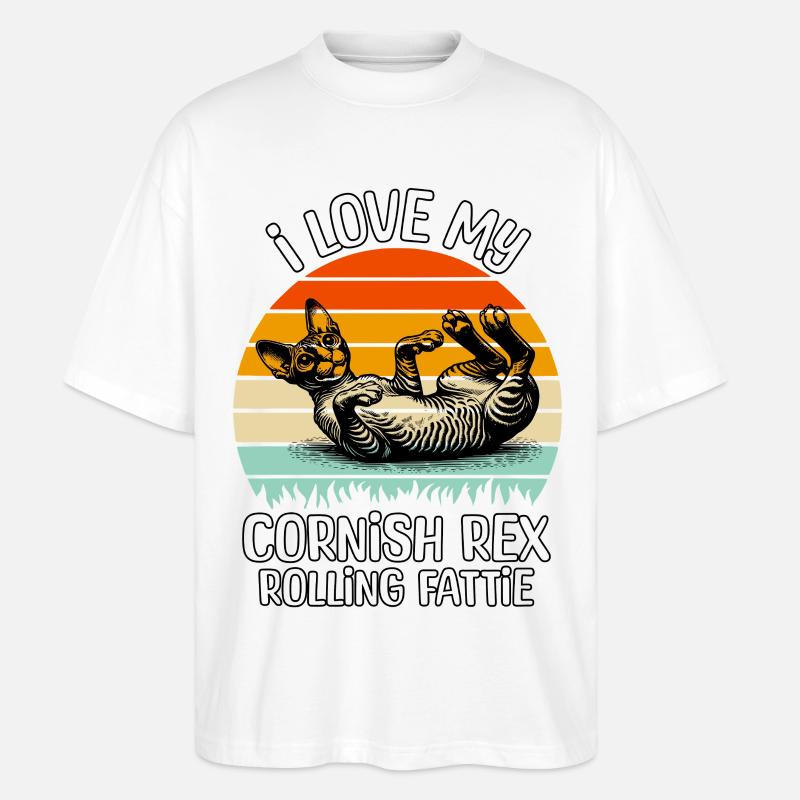 Lustige Cornish Rexkatze - Stanley/Stella Oversized Unisex Bio T-Shirt Blaster 2.0 - Weiß