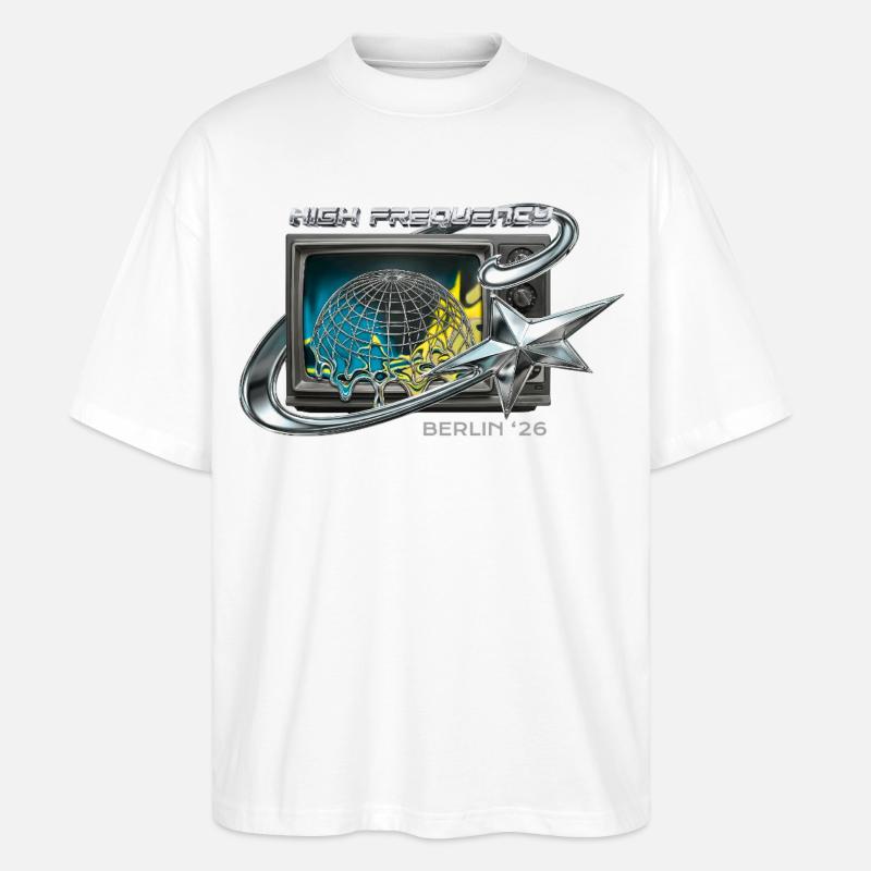 Haute fréquence Berlin 26 Rétro Tech - T-shirt bio Blaster 2.0 coupe oversize Stanley/Stella Unisexe - blanc