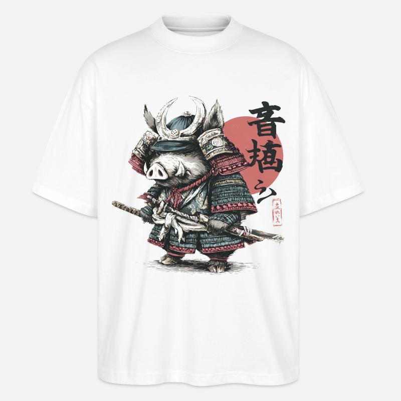 Boar Samurai in Armor Katana - Stanley/Stella Oversized Unisex Organic T-shirt Blaster 2.0 - white