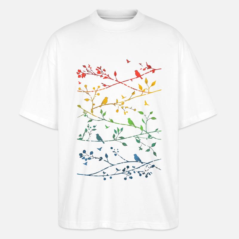 Branches arcenciel et oiseaux - T-shirt bio Blaster 2.0 coupe oversize Stanley/Stella Unisexe - blanc