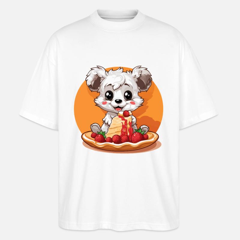 Kawaii Panda mit Pancake-Torte - Stanley/Stella Oversized Unisex Bio T-Shirt Blaster 2.0 - Weiß