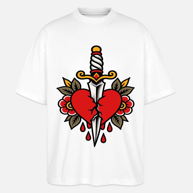 Herz-Pierced Dagger-Tattoo-Stil - Stanley/Stella Oversized Unisex Bio T-Shirt Blaster 2.0 - Weiß