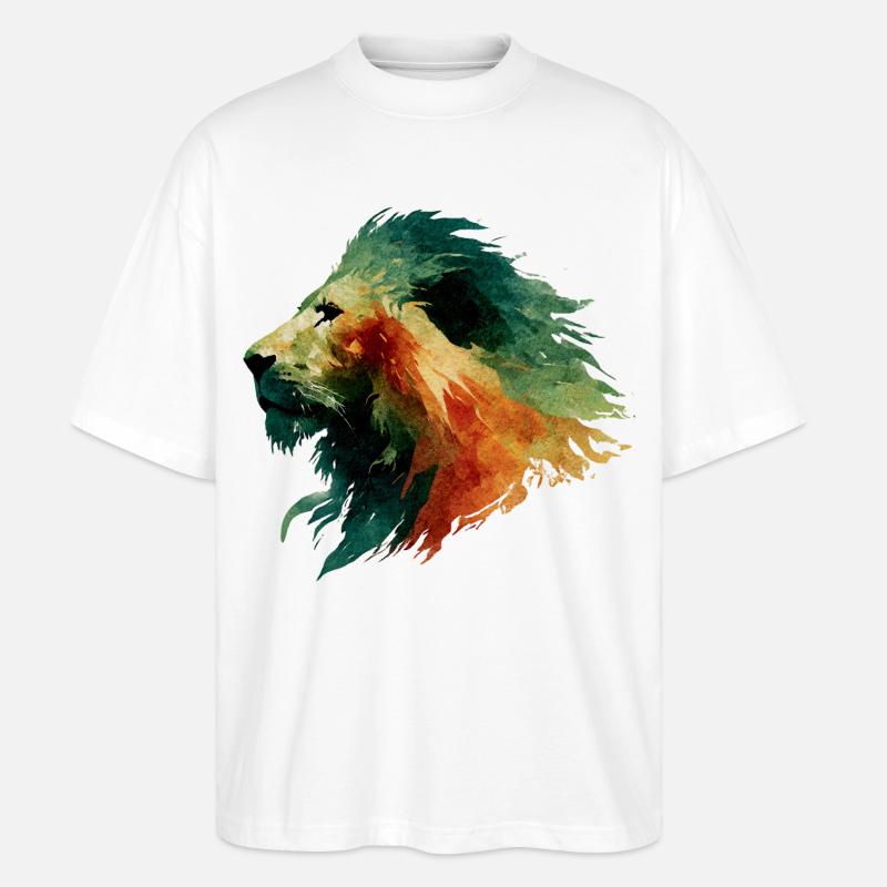 Löwenkopf Wasserfarbe - Stanley/Stella Oversized Unisex Bio T-Shirt Blaster 2.0 - Weiß