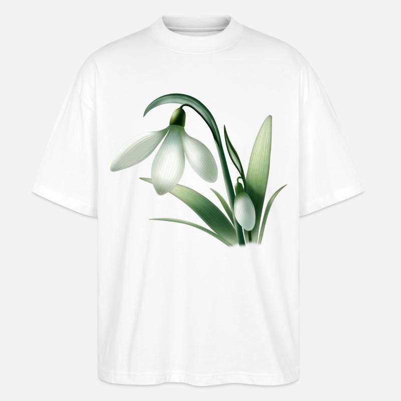 Anémone d’hiver – Graphique de fleur blanche - T-shirt bio Blaster 2.0 coupe oversize Stanley/Stella Unisexe - blanc