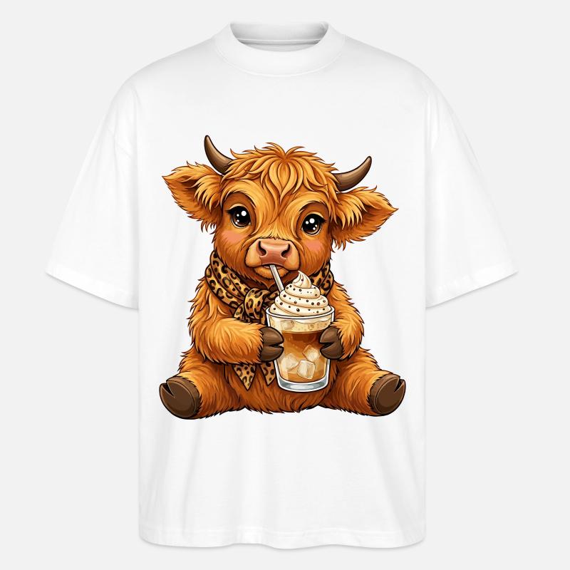 Highland Cow Eiskaffee - Stanley/Stella Oversized Unisex Bio T-Shirt Blaster 2.0 - Weiß