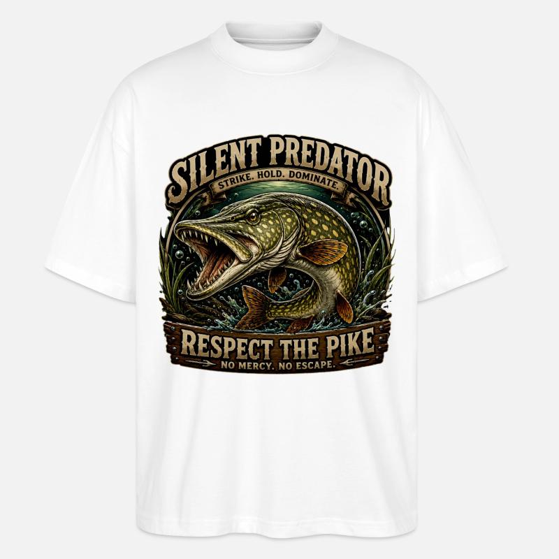 Silent Predator – Aggressives Hechtfang-Design - Stanley/Stella Oversized Unisex Bio T-Shirt Blaster 2.0 - Weiß