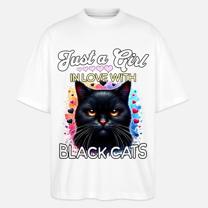 Schwarze Katze Mädchen - Stanley/Stella Oversized Unisex Bio T-Shirt Blaster 2.0 - Weiß
