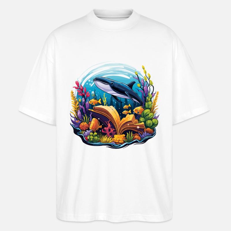 Unterwasserbuchparadies mit Wal - Stanley/Stella Oversized Unisex Bio T-Shirt Blaster 2.0 - Weiß