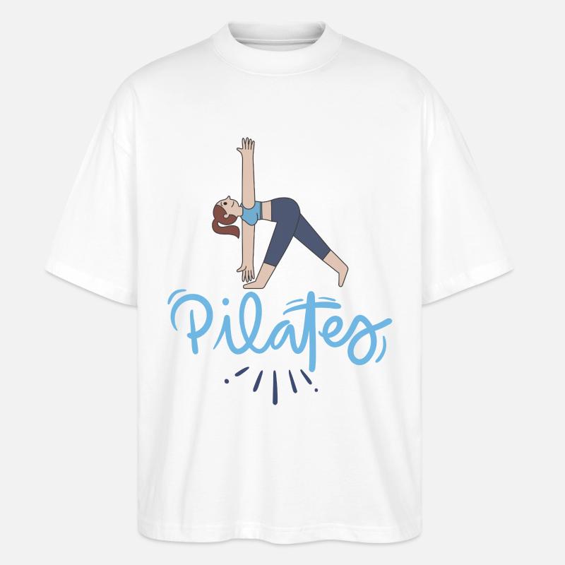 Pilates Pose et Lettrage Bleu - T-shirt bio Blaster 2.0 coupe oversize Stanley/Stella Unisexe - blanc
