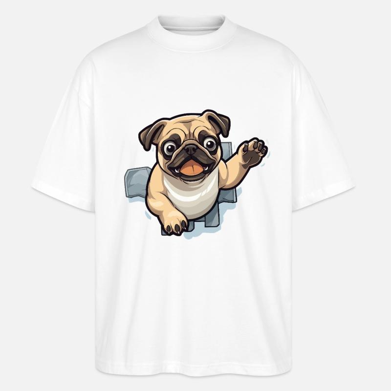 Pug Durchbruch aus Eis - Stanley/Stella Oversized Unisex Bio T-Shirt Blaster 2.0 - Weiß
