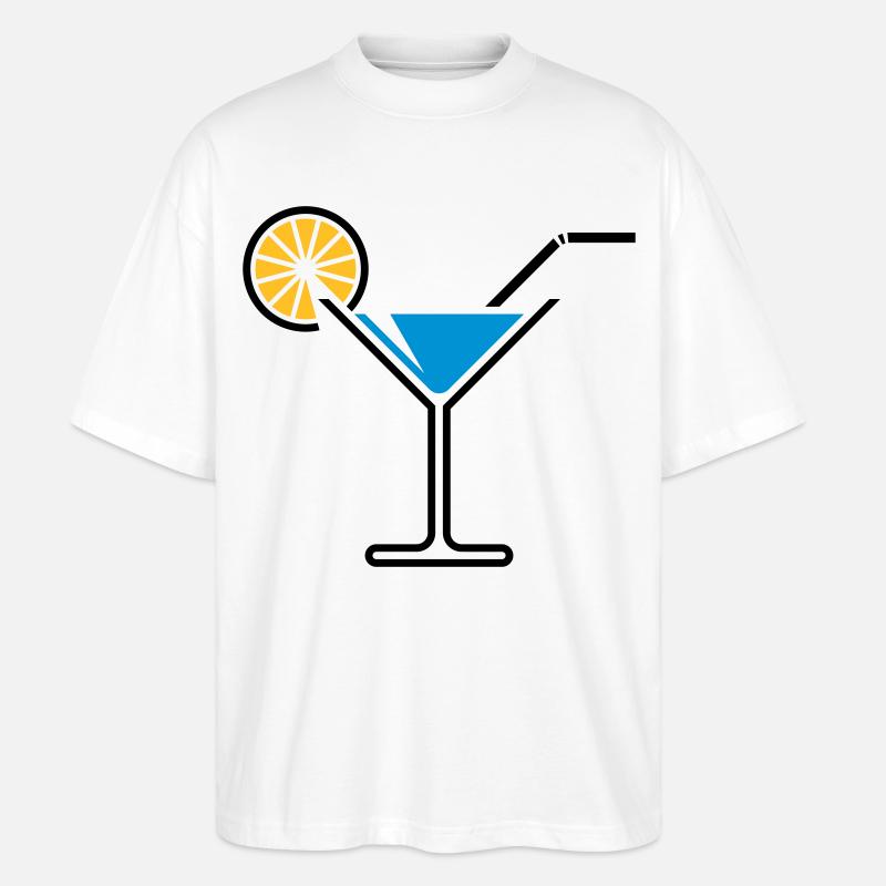 Cocktail / Cocktailglas / Martini + (Hellblau) - Stanley/Stella Oversized Unisex Bio T-Shirt Blaster 2.0 - Weiß