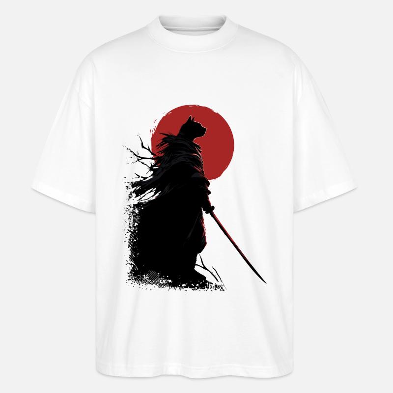 Chat samouraï - T-shirt bio Blaster 2.0 coupe oversize Stanley/Stella Unisexe - blanc