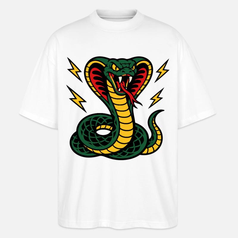 Wilde Kobra mit Tattoo-ähnlichen Blitzen - Stanley/Stella Oversized Unisex Bio T-Shirt Blaster 2.0 - Weiß