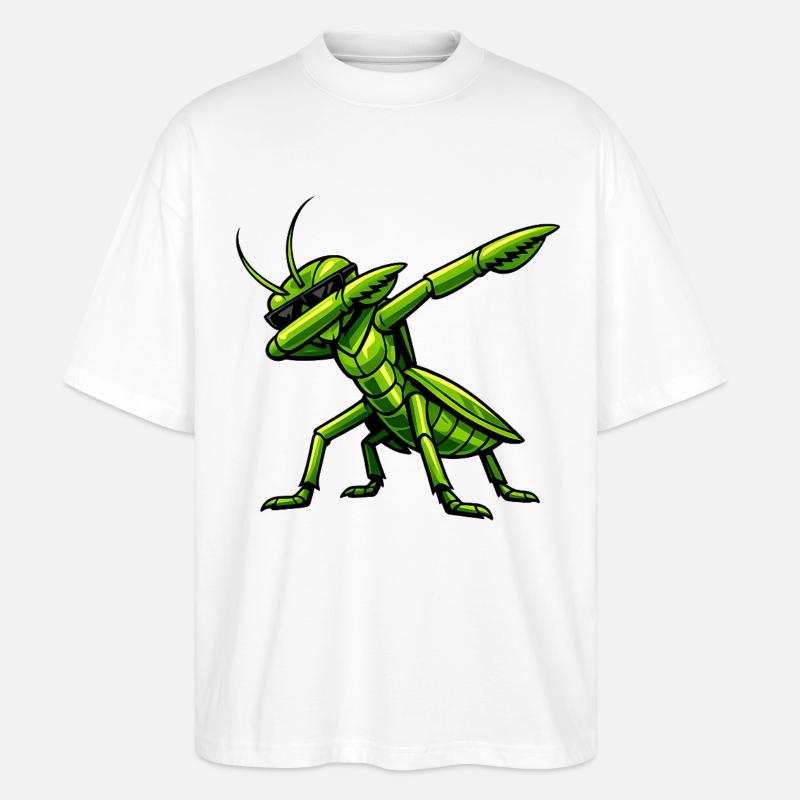Dabbing Praying Mantis - Stanley/Stella Oversized Unisex Organic T-shirt Blaster 2.0 - white