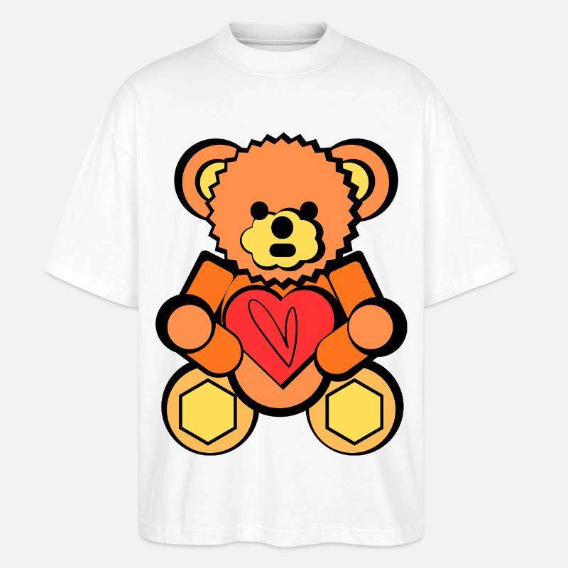 Bär mit Herz Block Art  - Stanley/Stella Oversized Unisex Bio T-Shirt Blaster 2.0 - Weiß