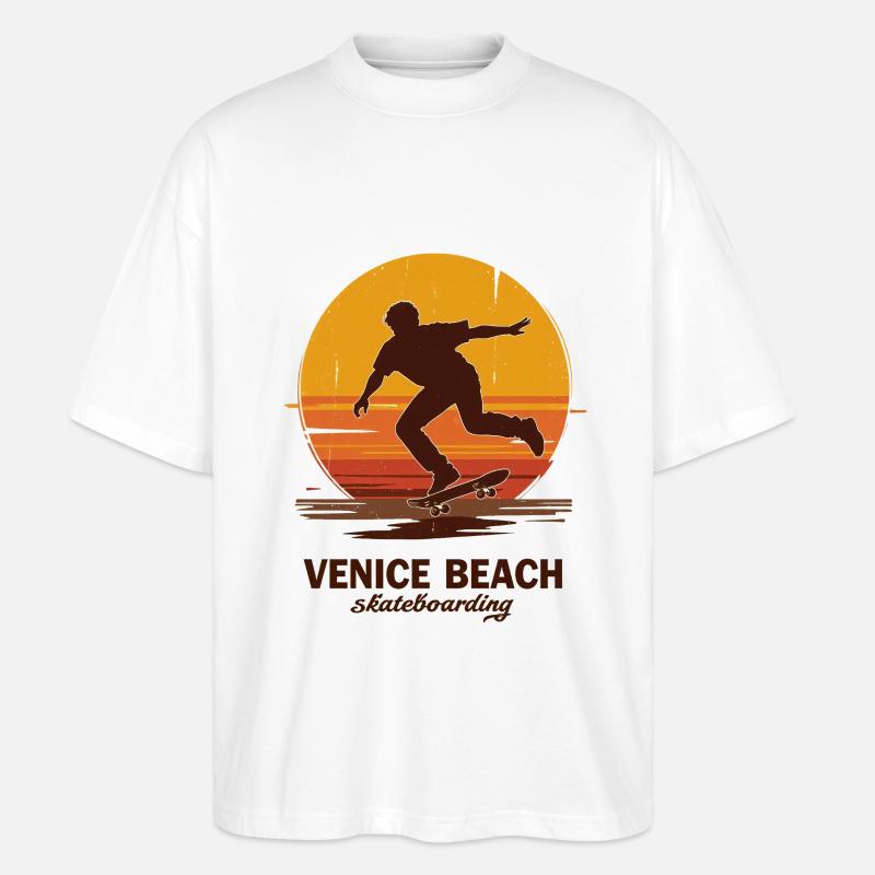 Venice Beach Sunset Skateboarder - Stanley/Stella Oversized Unisex Bio T-Shirt Blaster 2.0 - Weiß