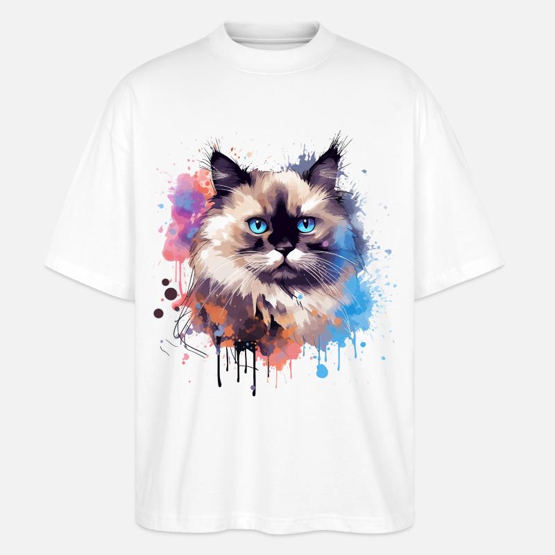 Splash Art Birman-Katzengesicht bunt - Stanley/Stella Oversized Unisex Bio T-Shirt Blaster 2.0 - Weiß