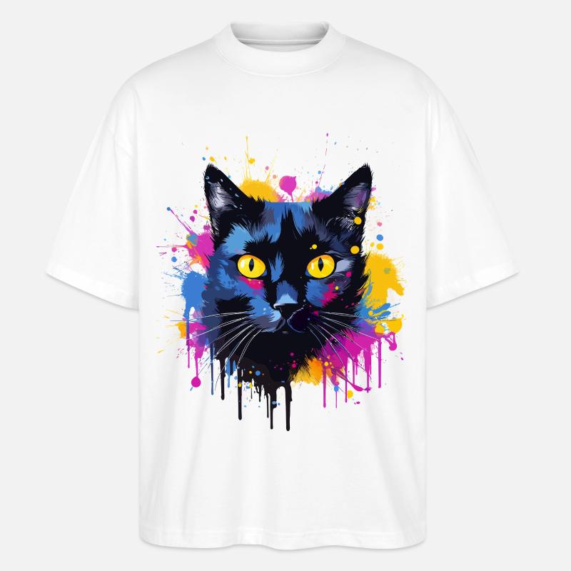 Bunte Bombay-Katzengesicht-Splash-Kunst - Stanley/Stella Oversized Unisex Bio T-Shirt Blaster 2.0 - Weiß